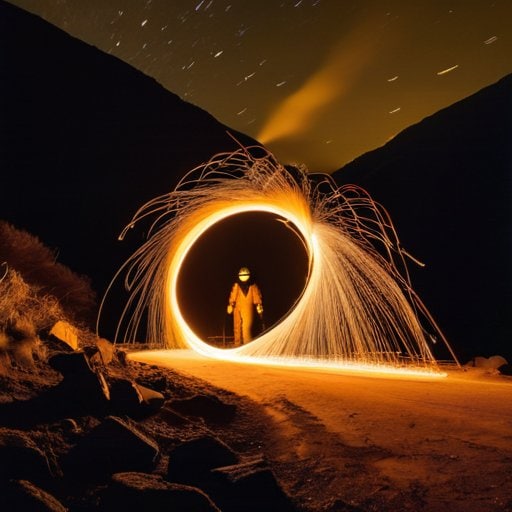 Night fire with Steel Wool Light Painting