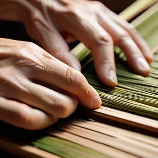 Traditional tatami mat weaving process.